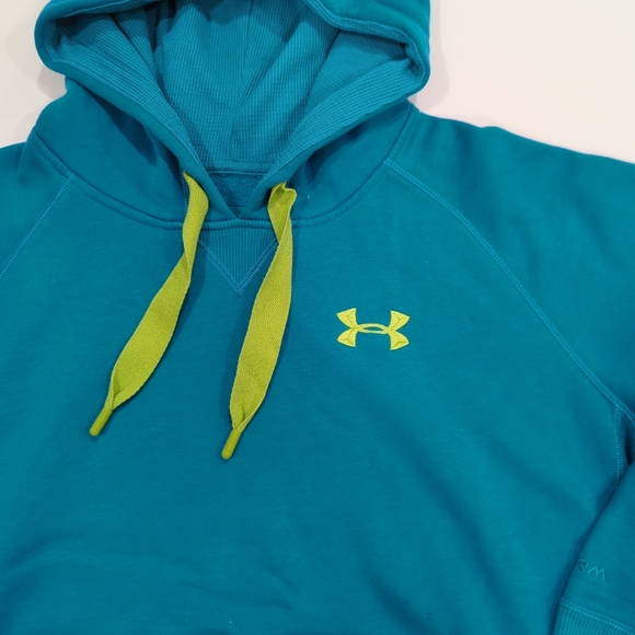 Under Armour Storm Cold Gear Teal Blue Hoodie with Green Accents Women's Medium - Picture 4 of 13